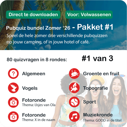 Pubquiz bundel XL Zomer 2026 pakket 1